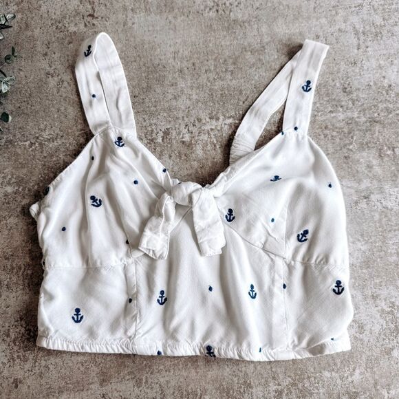 Japana White Anchor Print Cropped Tank Top Size Medium - Picture 1 of 3